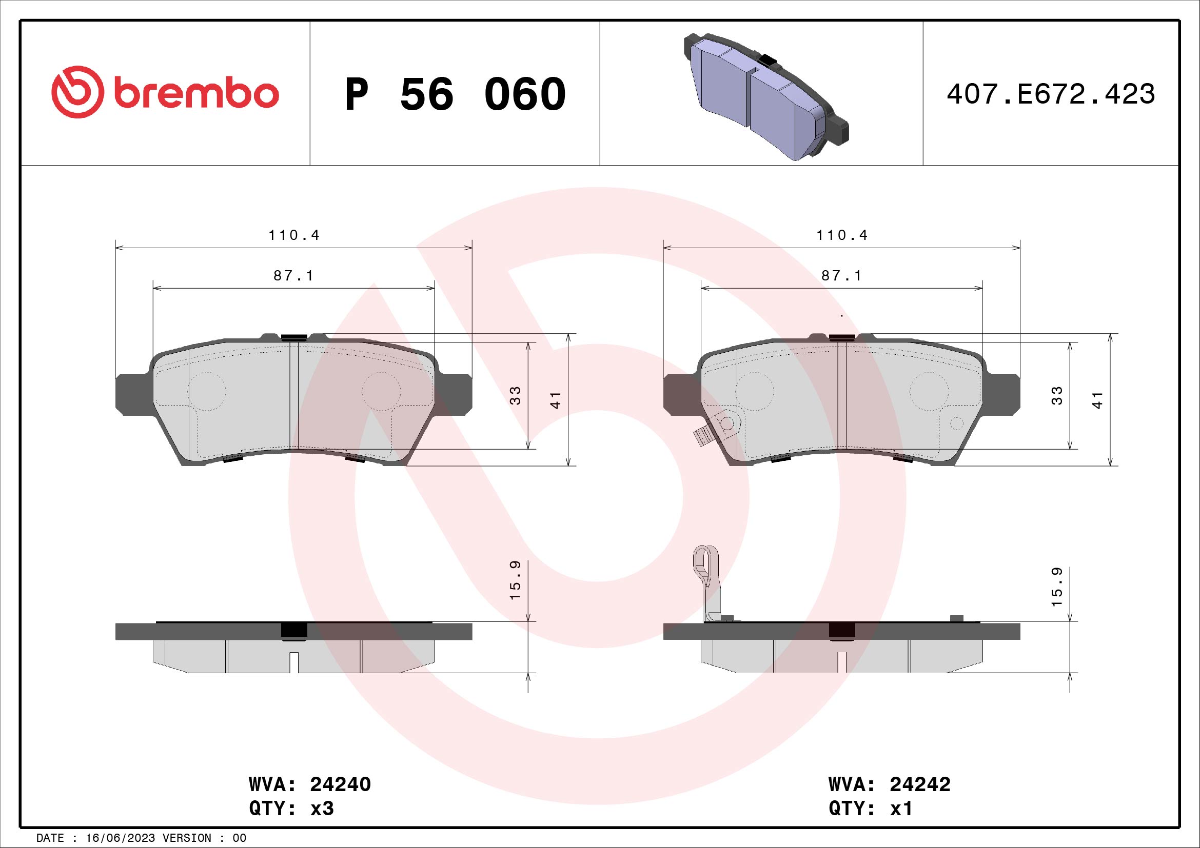 A.B.S. P 56 060 BREMBO Bremsbelagsatz, Scheibenbremse